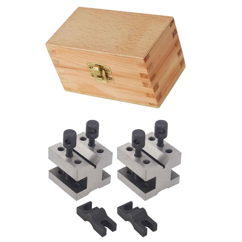 [Australia - AusPower] - 1-3/8 x 1-3/8 x 1-3/16 Inch V-Block and Clamp Multi-Use Hardened Steel Machinist Set 