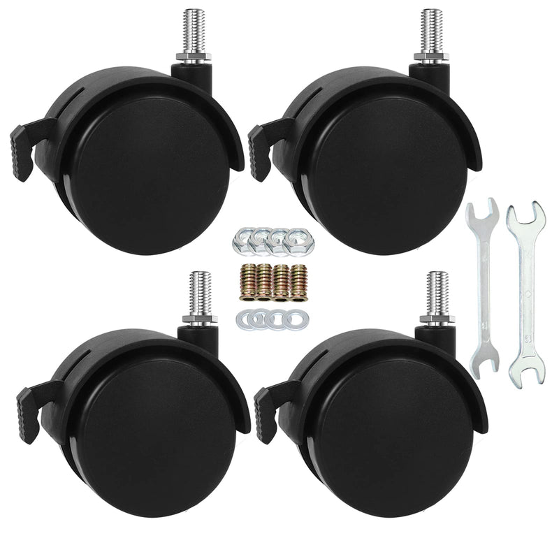 [Australia - AusPower] - 2" Stem Casters Replacement Casters Threaded Swivel Furniture Caster Wheels with Brakes 100Lbs (5/16-18-Black) 5/16-18-Black 