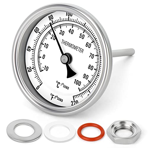 MEANLIN MEASURE 1/2" NPT bimetal thermometer with 3.3" dial and 3" stainless steel stem, center back mount