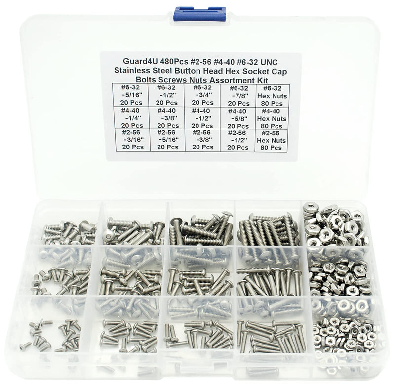 480Pcs #2-56#4-40#6-32 UNC Stainless Steel Button Head Hex Socket Cap Bolts Screws Nuts Assortment Kit #2-56，#4-40，#6-32