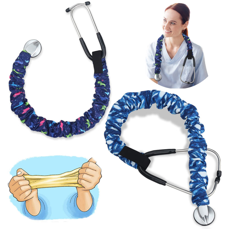 [Australia - AusPower] - ABAMERICA Stretchy Stethoscope Cover Scrunchie, Stretchy Slim Looking Stethoscope Sleeves Universal Fit to All Types of Stethoscopes B18- 2Pcs Stretchy Rayon- Dinosaur+ Arrow 