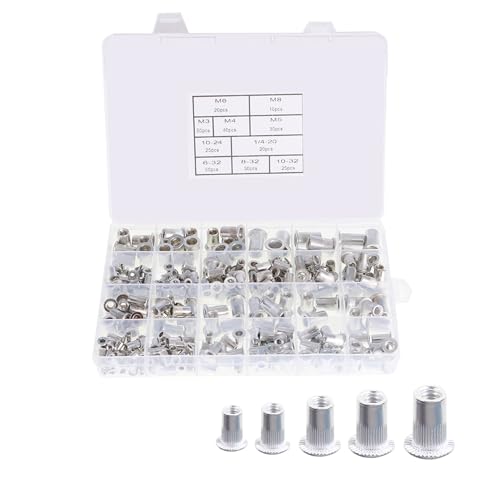 kimllier 300-piece rivet nuts assortment kit with metric and SAE aluminum rivet nuts, organized in a case
