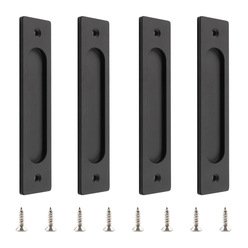 MOROBOR Rectangular Recessed Sliding Door Pulls, 4pcs Matte Black Flush Pull Aluminum Alloy Closet Door Finger Pulls with Screws 4