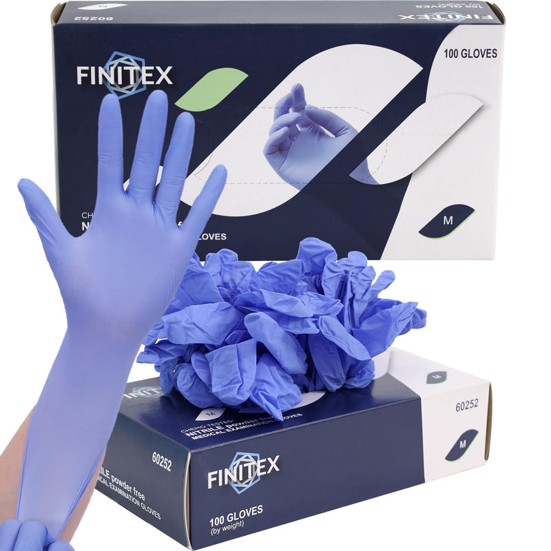 [Australia - AusPower] - FINITEX Nitrile Disposable Gloves Medical Exam Gloves - 100/1000 PCS Latex-free Examination Purple Chemo Food Gloves Ice Blue(medium 100) 