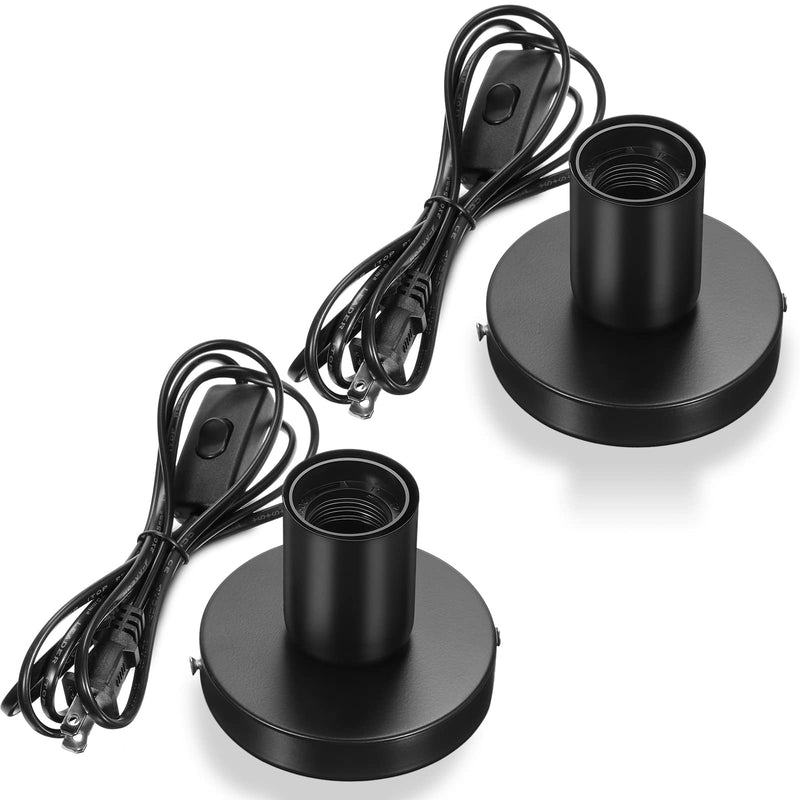[Australia - AusPower] - 2 Pieces Polished Metal Desktop Lamp Base E26 E27 Screw Light Bulb Holder Base Sockets Base Night Light Bulb Base Lamp Replacement Base for Holding Bulb, 6 Feet Cord on off Switch Plug (Black) Black 