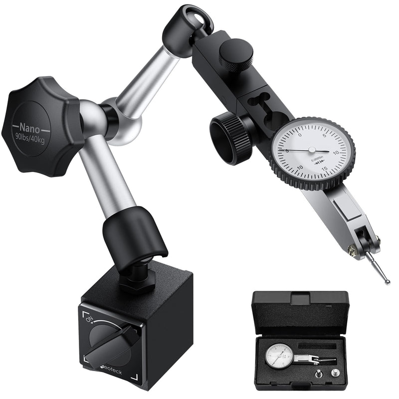 [Australia - AusPower] - Neoteck Dial Test Indicator wiht Magnetic Base Stand and Storage Case, 0-0.03"/0.0005" Test Indicator Set with 2 Steel Dovetail Clamps 3/8'' and 5/32'' for Machine Set-Up, Narrow Area Measurement 