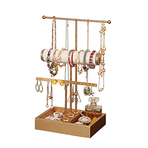Jewelry Organizer Stand 3 Tier Hanging Jewelry Organizer for Earring Necklace Bracelet Holder Jewelry Ring Perfume Organizer Box Holder Storage (3-Tier Gold)…… 3-Tier Gold