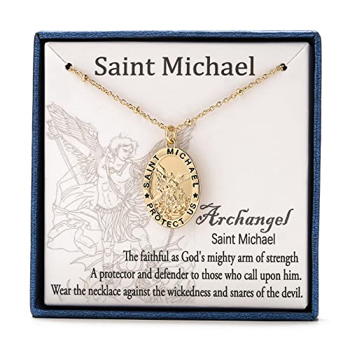 Ascona Catholic First Communion/Confirmation Gifts for Women Teen, Saint Christopher/Michael/Jude/Joseph/Anthony Necklace for Women Catholic Medal Pendant Religious Jewelry 18+2 Inches Michael-gold