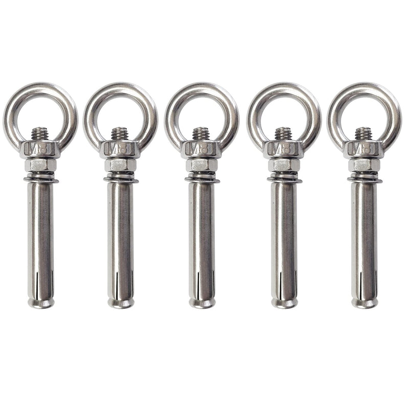 [Australia - AusPower] - Expansion Bolts Anchor Bolt 5 Pack M8*80mm 304 Stainless Steel Expansion Screws Bolts Eyes Ring Fastener Wall Concrete M8*80 