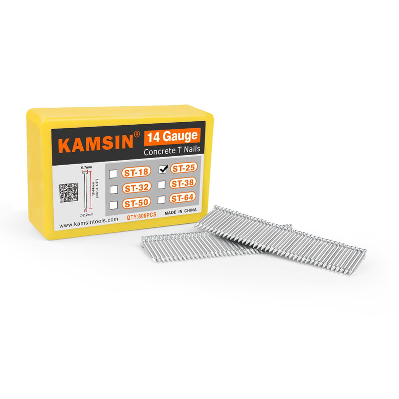 [Australia - AusPower] - ST25 14 Gauge Concrete T Nails, 1'' (25MM) Length Collated Concrete T Nails, Galvanzied, 800 PCS/BOX, Fasteners for Pneumatic Concrete T Nailer, Air T Nail Gun ST25 