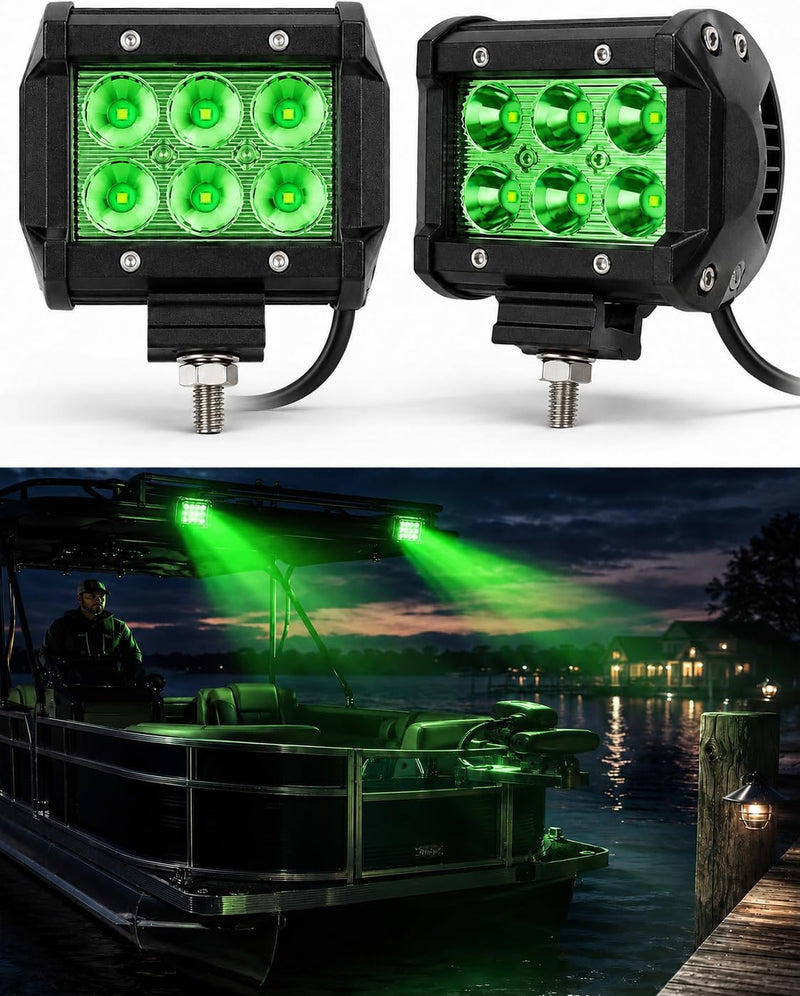 Shangyuan Pontoon Boat Docking Light - Marine LED Spreader & Navigation Lights, Green, 2pcs 18w 6Led 2pcs green