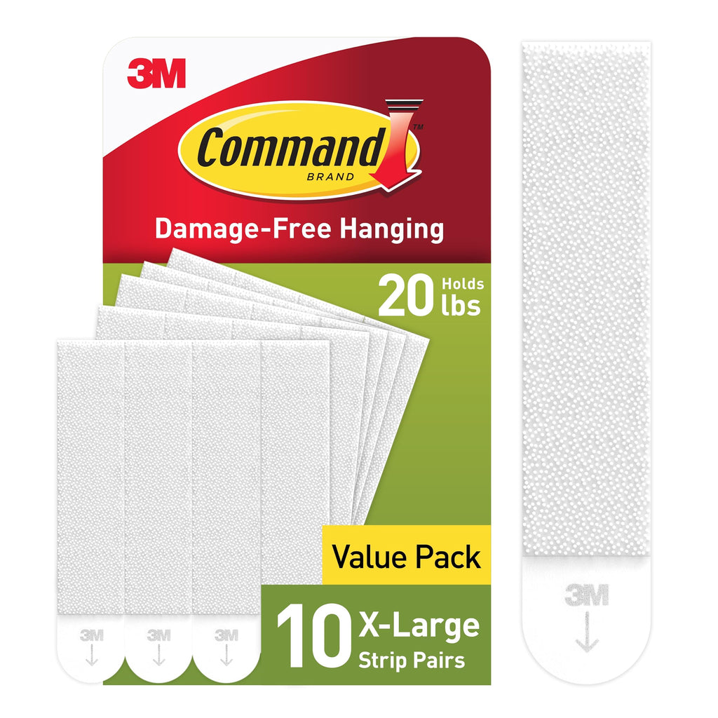 Command 20 Lb XL Heavyweight Picture Hanging Strips, Damage Free Hanging Picture Hangers, Heavy Duty Wall Hanging Strips for Living Spaces, 10 White Adhesive Strip Pairs 10 Pairs