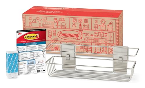 Command Shower Caddy, 1 Caddy, 4 Large Strips Satin Nickel 13"D x 6.38"W x 4.25"H