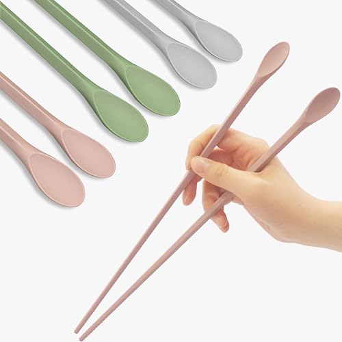 Long Silicone Cooking Chopsticks 12 Inch, 3 Pairs Pink Green Grey 3 Color Set