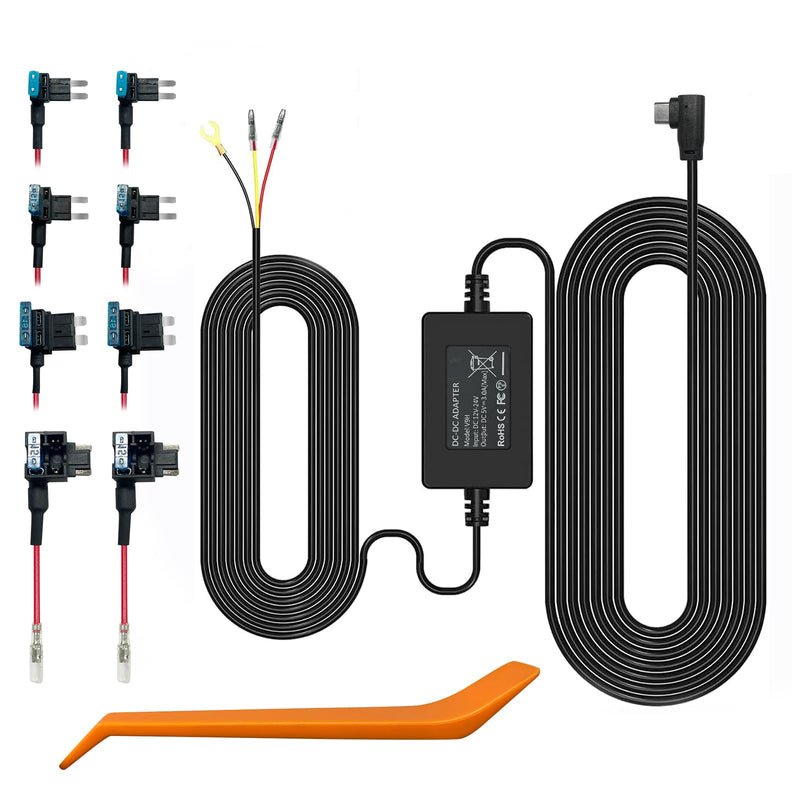 [Australia - AusPower] - REDTIGER F7N Dash Cam Hardwire Kit USB C Port, Dashboard Camera Car Charger Cable Kit 12V- 24V to 5V w/Fuse Kit, Low Voltage Protection for Dash Cam Double-4 Fuses 