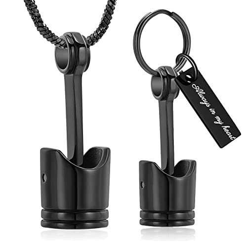 Yinplsmemory 2 Pack Car Parts Cremation Jewelry Piston Urn Necklace Urn Keychain for Men Piston Ashes Keepsake Memorial Jewelry Black