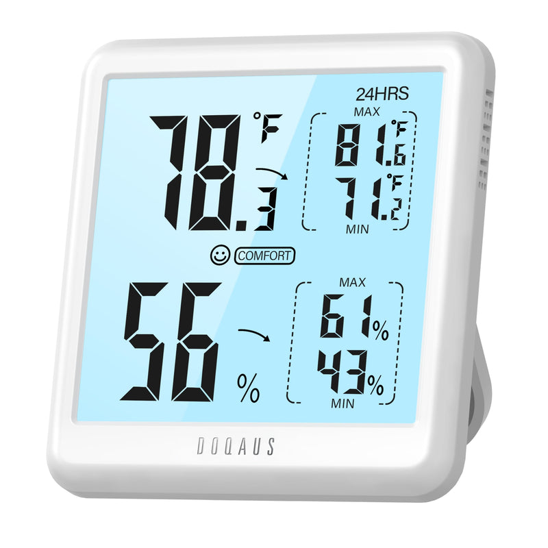 [Australia - AusPower] - DOQAUS Digital Hygrometer Indoor Thermometer for House, Room Thermometer with 3s Fast Refresh & Max Min Records, Temperature Monitor Humidity Meter with Backlight, White 