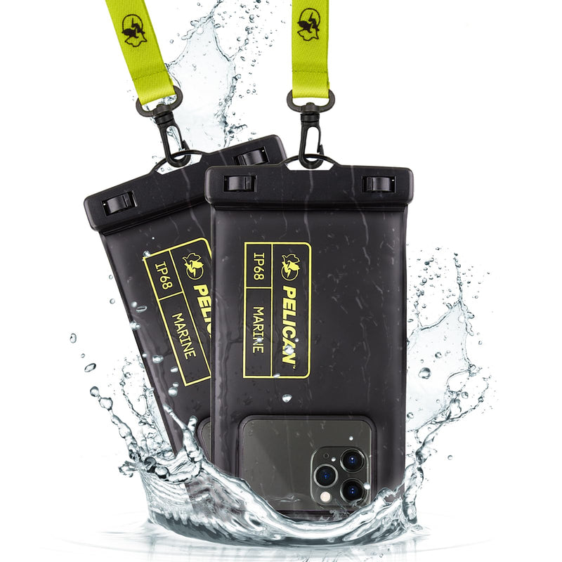 [Australia - AusPower] - Pelican 2 Pack Marine - IP68 Waterproof Phone Pouch (Regular Size)-Floating Waterproof Phone Case For iPhone 15 Pro Max/ 14 Pro Max/ 13 Pro Max/ 12/ S24 - Detachable Lanyard - Black / Hi-Vis Yellow 2 Pack - Black / Hi-Vis Yellow 