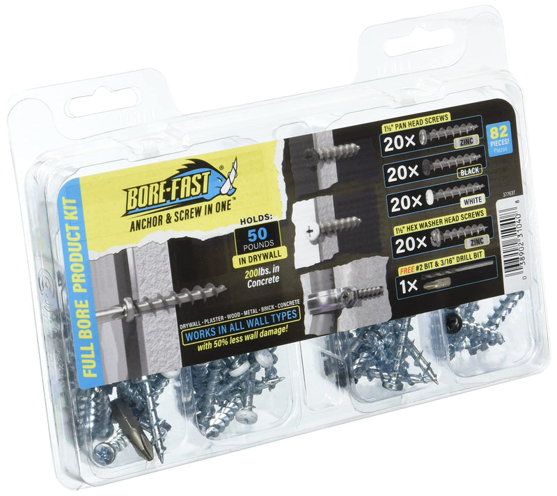 Borefast Drywall Anchors, Self Drilling Wall Anchor Kit, Steel, 50-200 LBS, 82 Pieces, 377637 No Size Silver