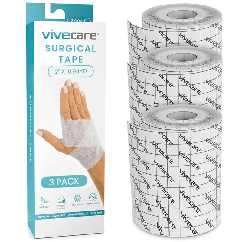 [Australia - AusPower] - ViveCare Soft Cloth Surgical Tape 2" x 10 Yards (3 Rolls) - Hypoallergenic Medical Paper Tape for Wound Care - First Aid Kit Supplies for Wound Dressing - Latex-Free Breathable Tape Gauze 2 In 