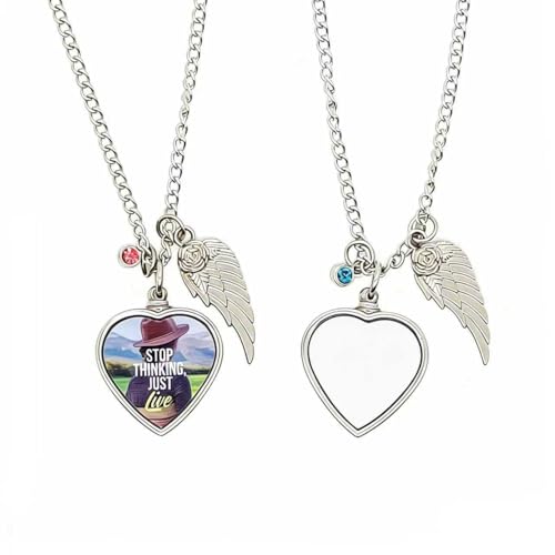 LYFLES Sublimation Blanks Heart Urn Necklace for Ashes With Angel Wings, Gems