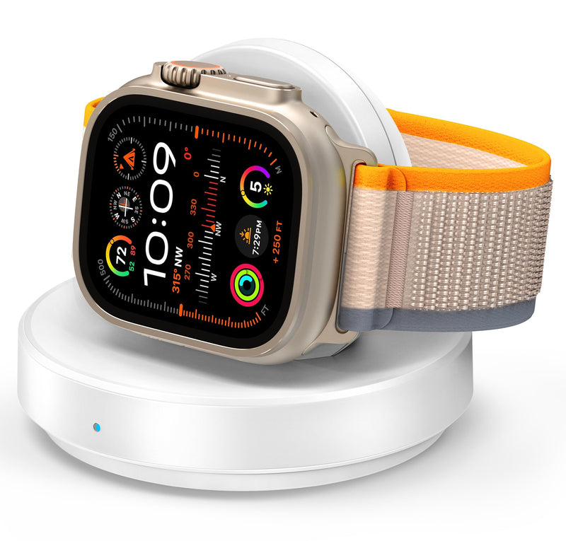 [Australia - AusPower] - Portable Magnetic Charging Dock for Apple Watch, Wireless Fast Watch Charger Stand with Charging Cable, Support Nightstand Mode, Compatible with Apple Watch Series 9 8 7 SE 6 5 4 3 2-White White 