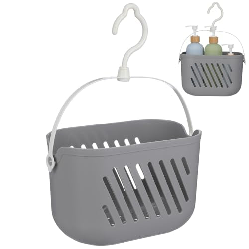 DOITOOL Hanging Hanging Shower Basket, Portable Plastic Shower Caddy Storage Basket with Rotatable Hook, Bath Tub Toy Holder Small Bathroom Organizer for College Dorm Bathroom Kitchen Grey