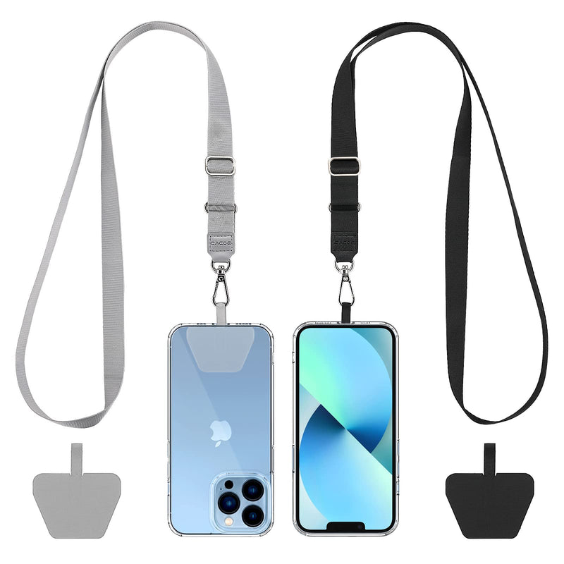 [Australia - AusPower] - CACOE Phone Lanyard 2 Pack-2× Adjustable Neck Strap,2× Phone Patches,Universal Cell Phone Multifuctional Patch Lanyards Compatible with Most Smartphones(Black+Gray) Black+gray 21.65" 