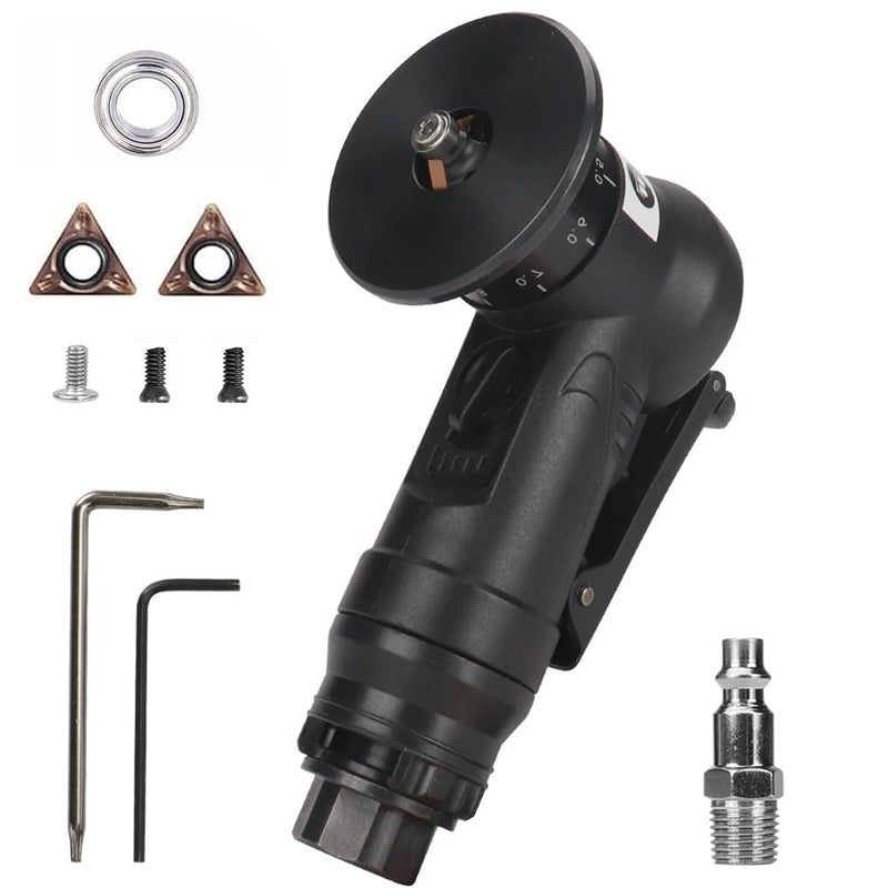 SI FANG Portable Pneumatic Chamfer Tool, for Metal Chamfering Deburring Trimming Beveling, Ultra Light Handheld Mini Air Beveler, with Carbide Blade Inserts and Bearing Air Chamfering Tool Kit (Black)
