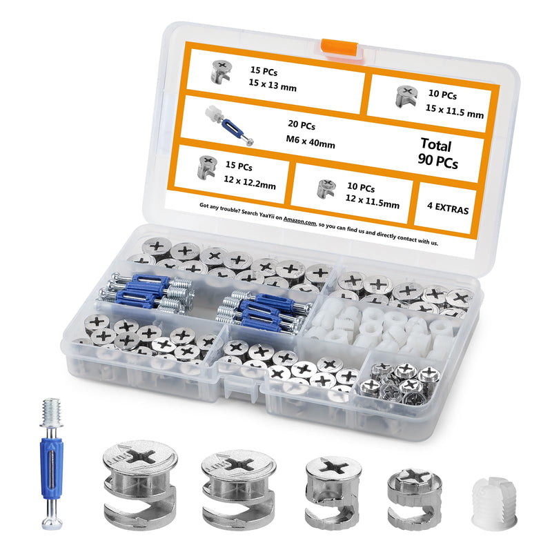 [Australia - AusPower] - Cam Locks for Furniture 90 Pcs 3-in-1 Eccentric Wheels, Furniture Cam Lock Fasteners Compitable with IKEA Hardware Parts, Multi-Size Repair Spare Parts Nut & Bolt Assortment Sets 