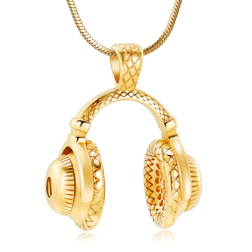 Music Headphone Urn Necklace for Ashes Cremation Memorial Headset Pendant Gold