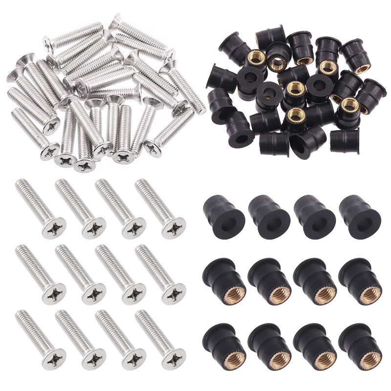 [Australia - AusPower] - 50Pcs M6 Neoprene Well Nut with M6 x 30mm Stainless Steel Screws, Rubber Well Nuts Fairing Fasteners for Windscreen Motorcycle Kayak Boats 50 
