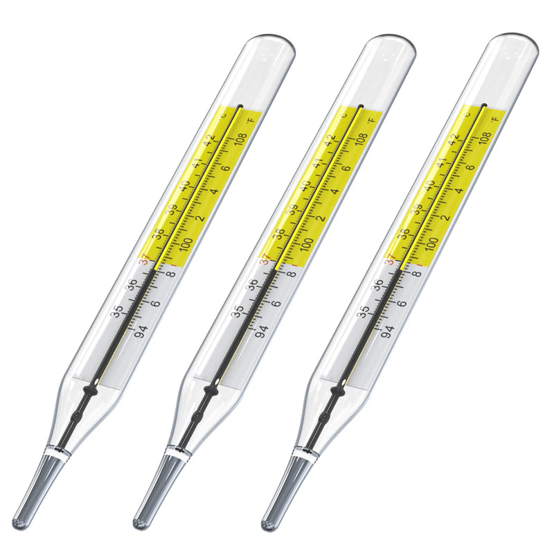 [Australia - AusPower] - 3 PK Glass Thermometers Mercury Free Clinic Thermometer Traditional Thermometer Dual Scale Mercury Free C&F 3PK 