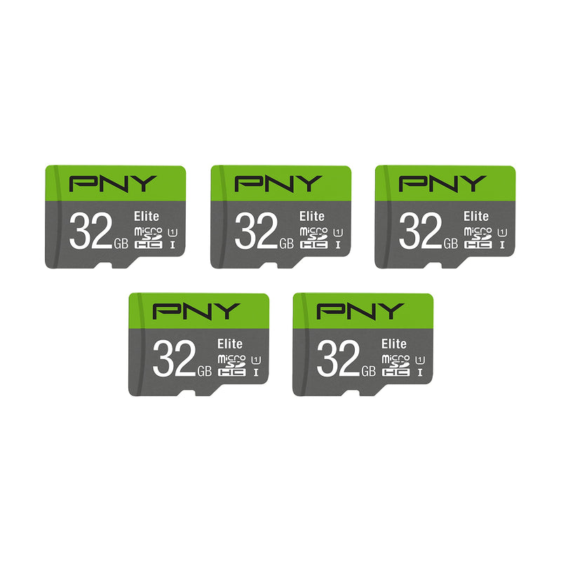 [Australia - AusPower] - PNY 32GB Elite Class 10 U1 microSDHC Flash Memory Card - 100MB/s, Class 10, U1, Full HD, UHS-I, Micro SD , 5 Count (Pack of 1) 