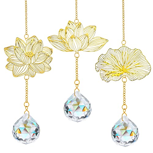 Lotus Leaf Crystal Suncatcher Prism Pendant Window Hanging Decor Gold&clear-3pcs