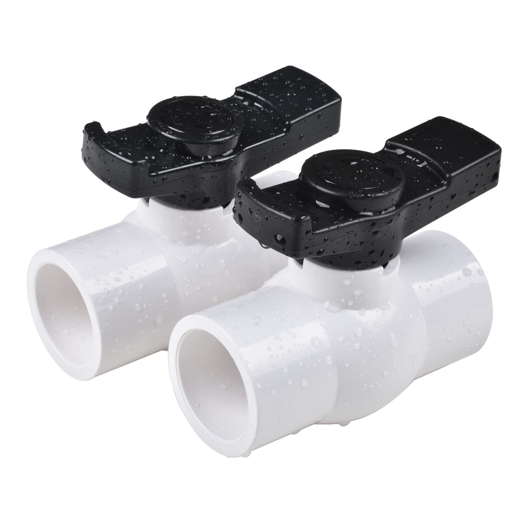 1-1/2" PVC Ball Valve (2-Pack), Shut-Off Valve with Easy to Rotate and Excellent Handle, Rated at 150 PSI, 1 1/2 inch Socket 1-1/2 Inch (1.5")