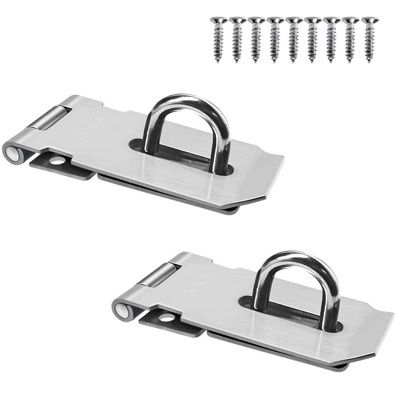 [Australia - AusPower] - 2Pcs Stainless Steel Gate Lock Hasp, Safety Packlock Clasp Lock Set for Doors, Cabinets, Closets and More (3inch-Silver) 3inch-Silver 