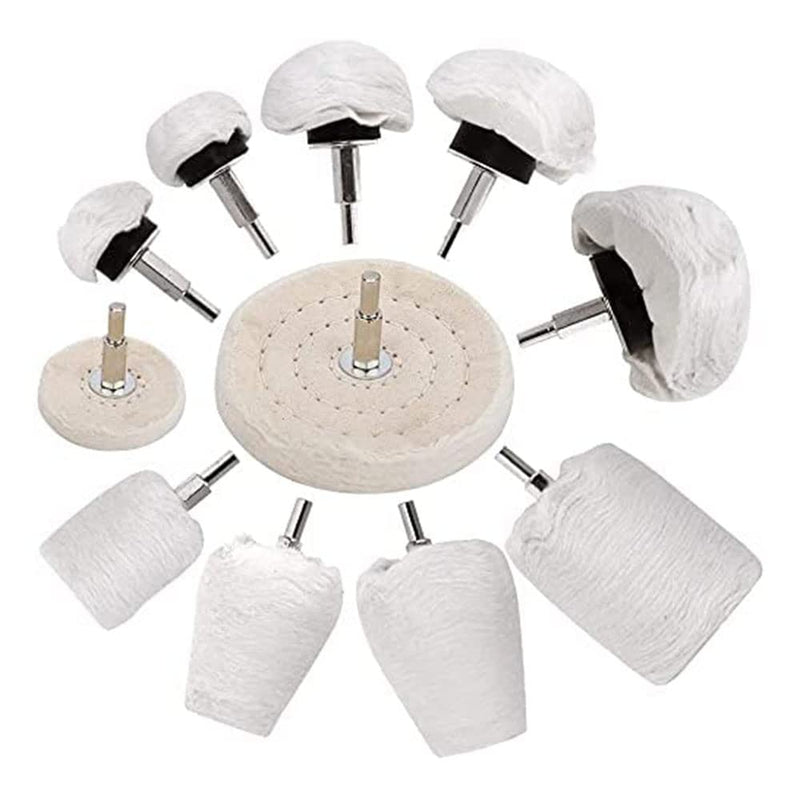[Australia - AusPower] - 11 Pcs Buffing Wheel Set for Drill, Polishing Tool Kit, 1/4” Hex Shaft Cotton Grinding Head for Rotary Tools 11 