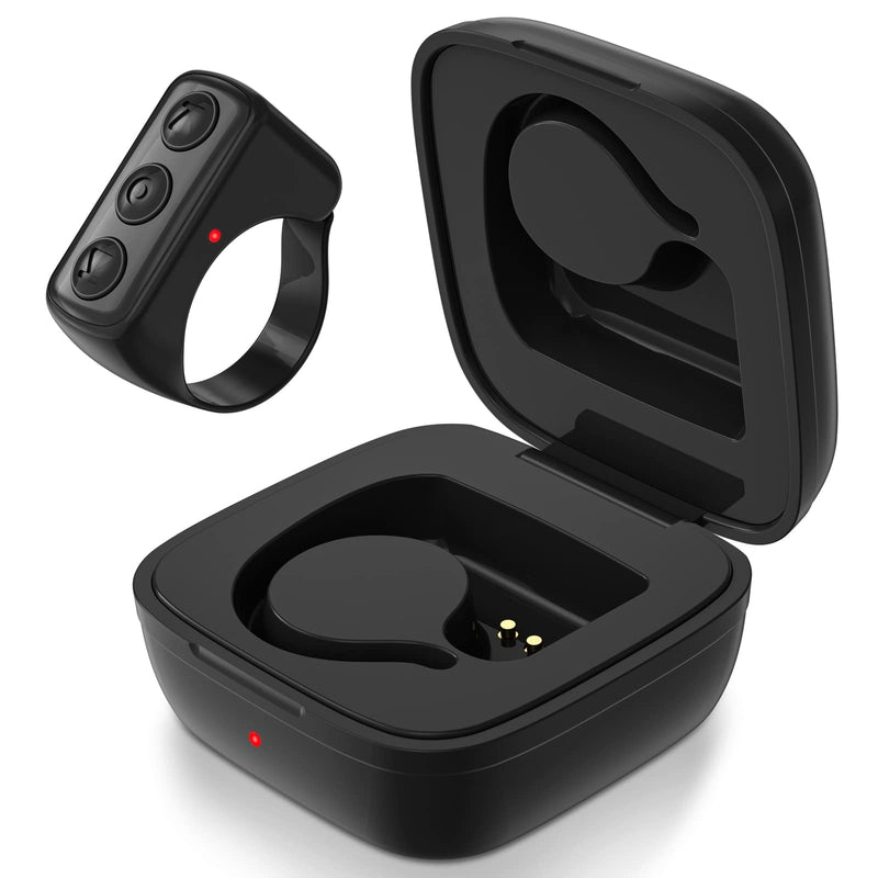 [Australia - AusPower] - TIK TOK Wireless Page Turner Tiktok Scrolling Button Ring Fingertip Bluetooth Remote Control with Charging Case for iPhone Android ipad Cell Phone (Black) Black 