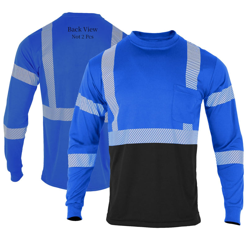FONIRRA Safety Reflective High Visibility Shirts for Men ANSI Class 3 Hi Vis Long Sleeve Construction Work T-Shirts with Durable Reflective Tape, Blue X-Large