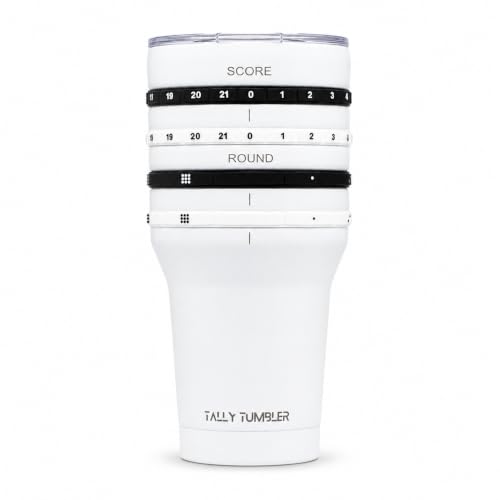 Tally Tumbler (Sport Version Stainless Steel Cup, 30 oz Leak Proof Lid, Double Wall Insulation, Tumbler with Score Keeping Counter used to Track Game Scores & Rounds Won, Two Teams (Frisbee White) Frisbee White