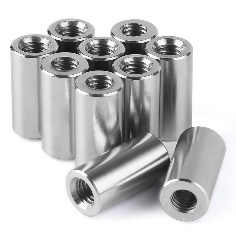 [Australia - AusPower] - Pack of 10 - M6 Round Connector Nuts, 304 Stainless Steel Coupling Nut 25mm/ 1 inch Length Outside Diameter10mm / 0.39 inch 