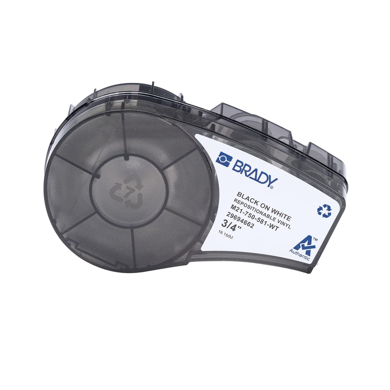[Australia - AusPower] - Brady Authentic (M21-750-581-WT) Repositionable Vinyl Labels for Equipment, Facility ID, Floor Marking, Lab, Lean/5S, Pipe/Valve, Black on White-Designed for M210, M210-LAB, M211 Printers, 0.75"Wx21'L .75" Vinyl Label 