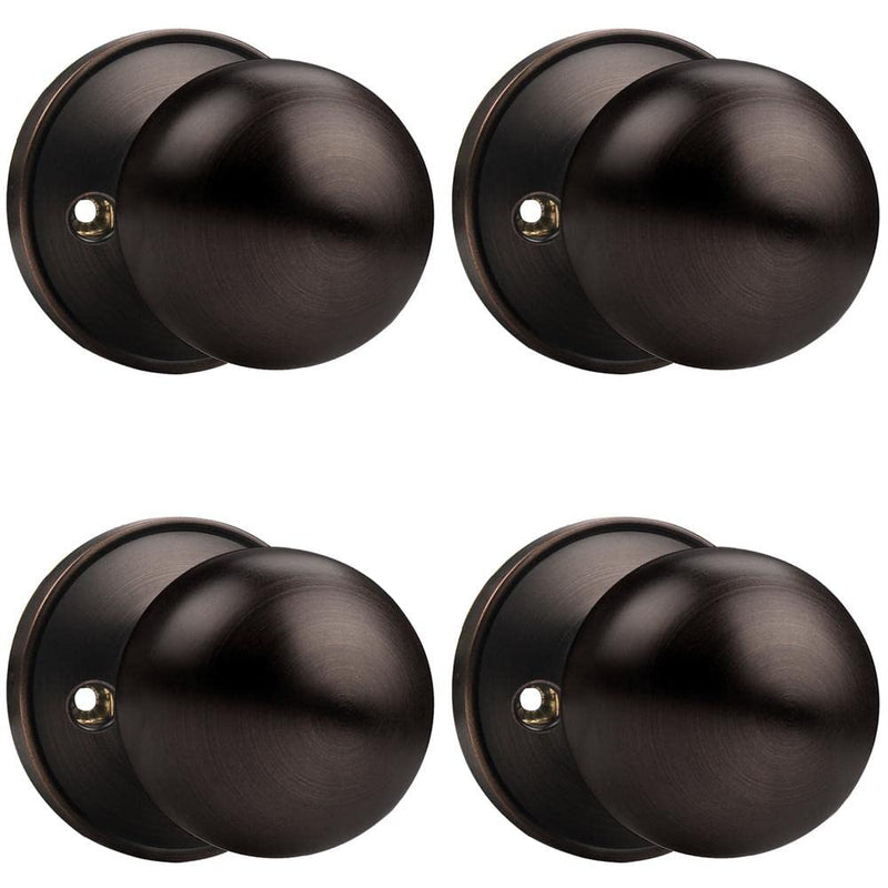 Probrico One Sided Dummy Levers 4 Pack Oil Rubbed Bronze Door Knobs Non-Turning Function for French Doors, Classic Round Ball Knob