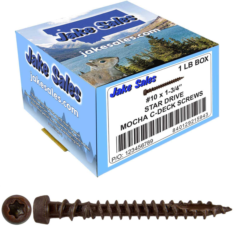 Jake Sales #10 x 1-3/4" Mocha Composite Decking Exterior Coated Wood Screw Torx/Star Drive Head - AQC Lumber Compatible (1 Pound ~130 Screws) MOCHA 1 POUND -130 SCREWS