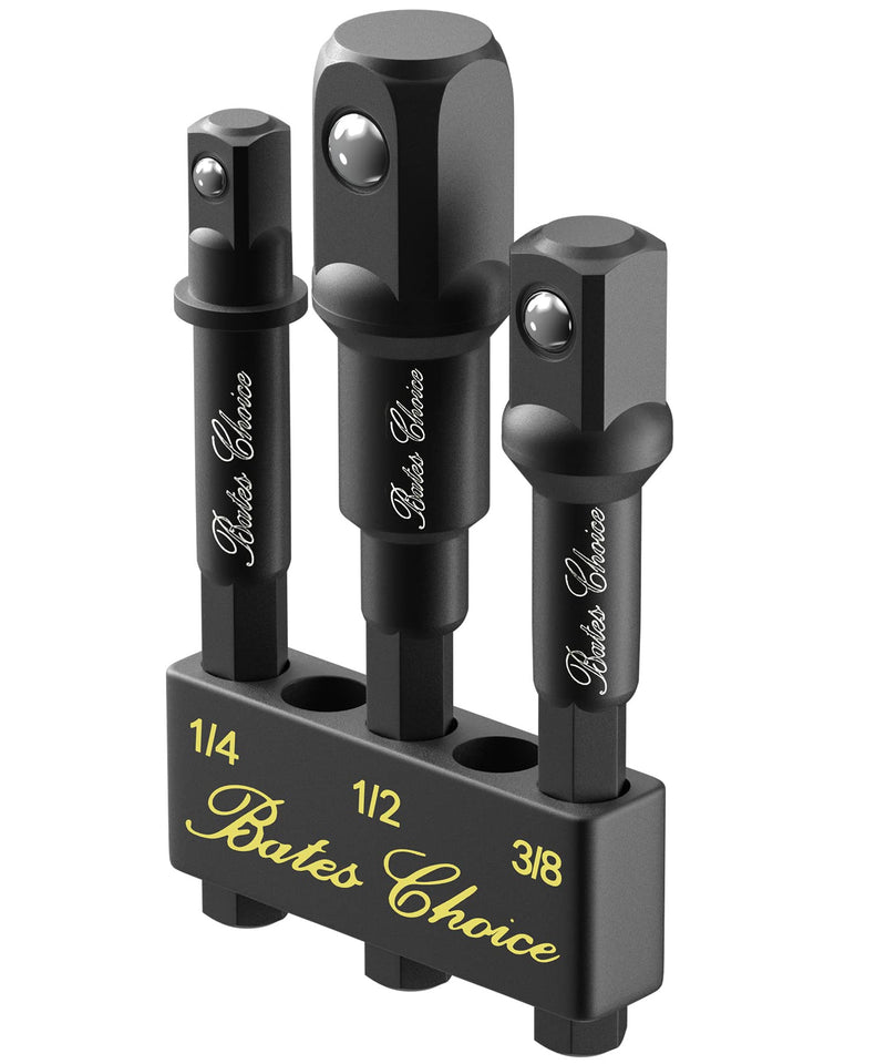 [Australia - AusPower] - Bates- Impact Socket Adapter Set, 3 PCS, 1/4", 3/8" and 1/2", with Holder, Socket Adapter Set, Impact Socket Adapter, Socket Adapter Set, Socket Adapter for Drill, Impact Driver Socket Adapter 