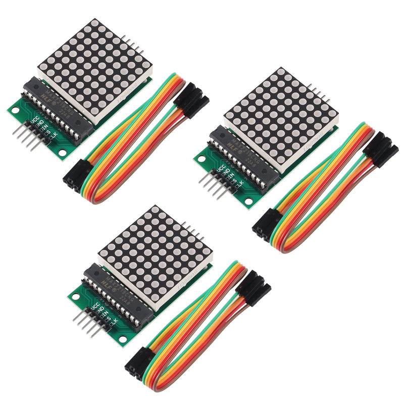 [Australia - AusPower] - 3PCS MAX7219 8x8 Dot Matrix Module LED Display Modules MCU LED Display Single-Chip Control Module DIY Kit with 5pin Wires 