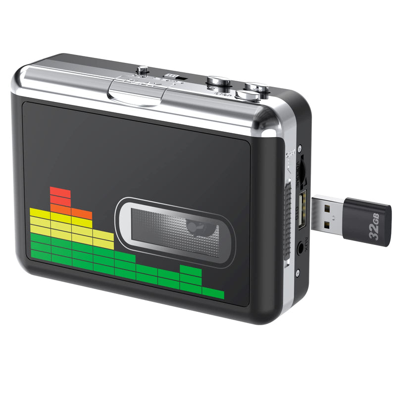 [Australia - AusPower] - DIGITNOW USB Cassette Player, Portable Walkman Stereo Tape to MP3 Converter, Audio Music Recorder to MP3 Digital File Converter with Earphones, No PC Required, Black, BR607 