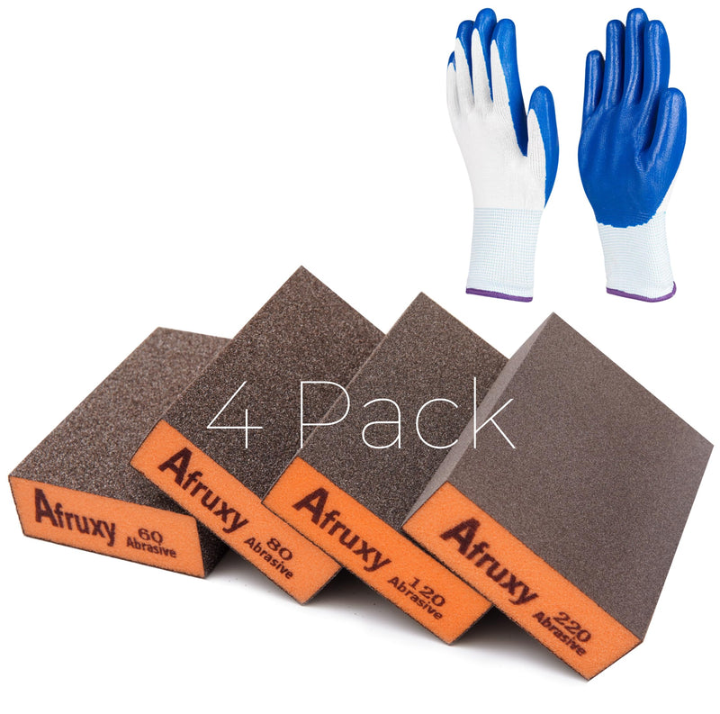 [Australia - AusPower] - 4 Pack Extra Fine Sanding Block, Washable and Reusable Sanding Sponge for Wood Drywall Metal Glasses Coarse/Medium/Fine/Superfine in 60/80/120/220 Grit Sandpaper Block Sand Paper Brick Assorted 4 Pack 