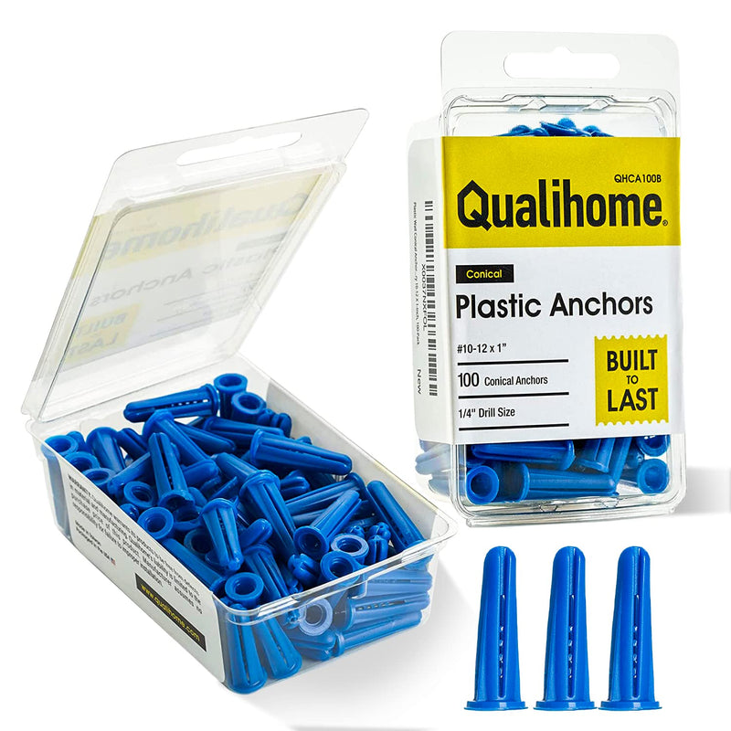 [Australia - AusPower] - Plastic Wall Conical Anchors for use in Drywall, Hollow Walls and Concrete, Brick, or Masonry 10-12 X 1-Inch, 100-Pack 1 Inch 